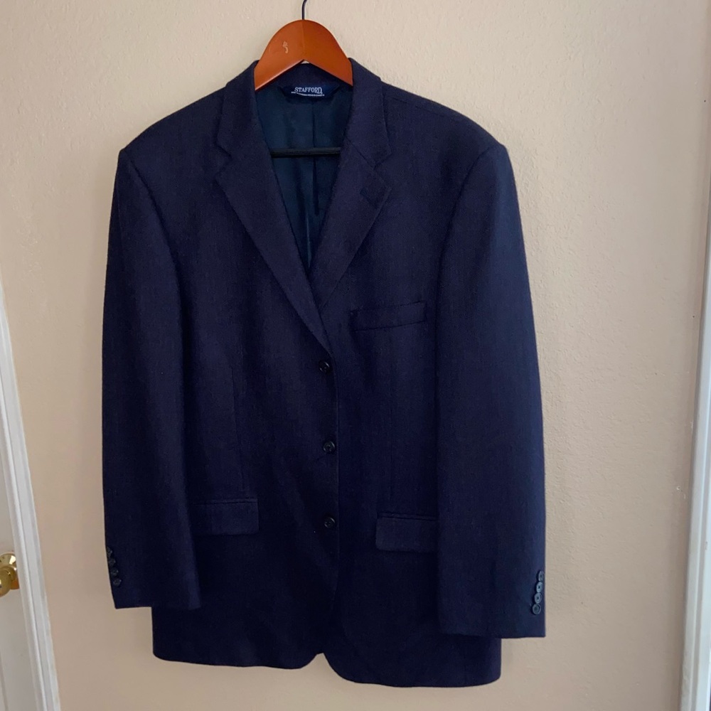 Men’s vintage navy blazer wool preppy long sleeve suit jacket formal coat